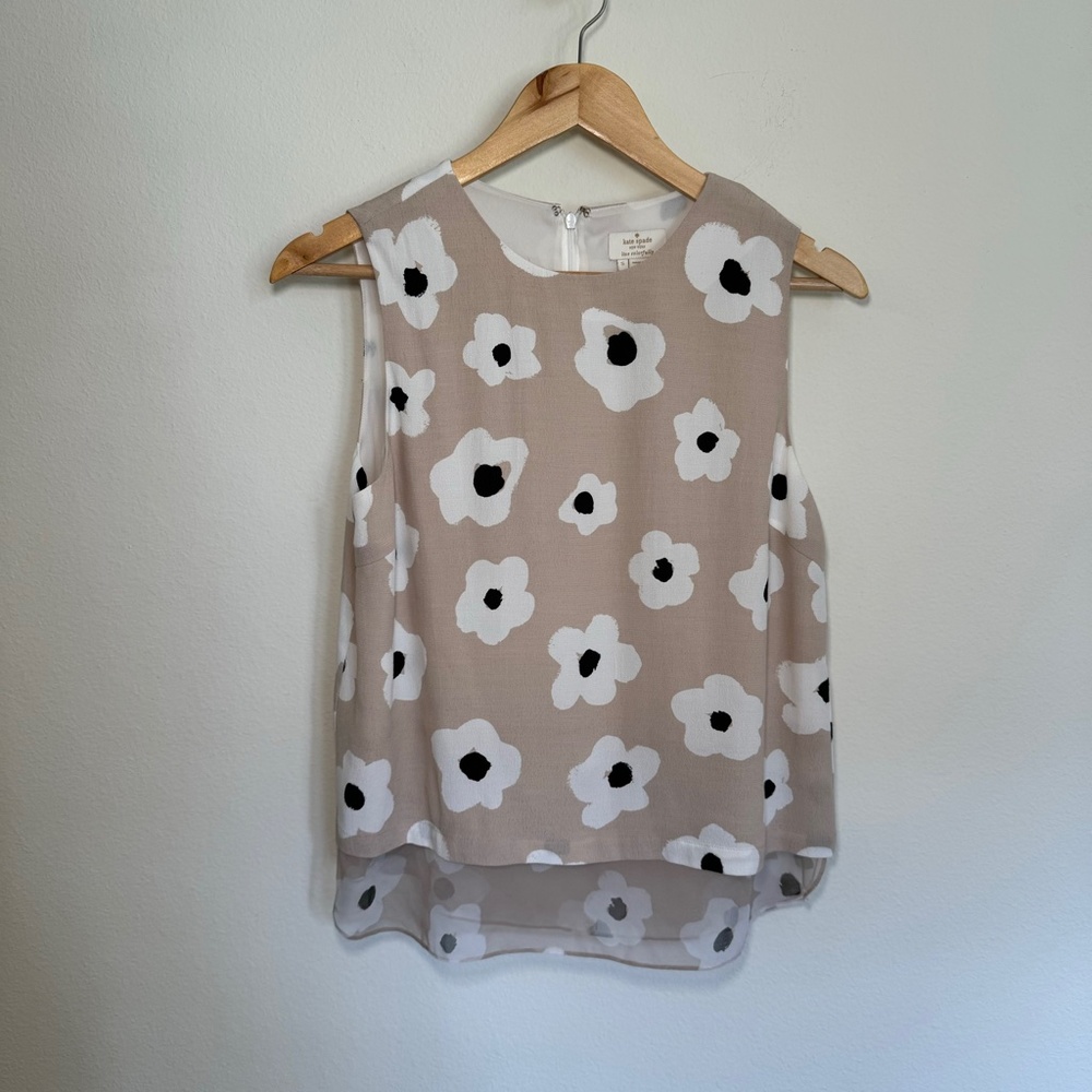 Kate Spade Women's Sleeveless Floral Printed Blouse Tan White SM